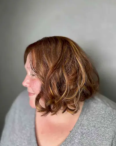 Golden Copper Highlights with Brown Undertones for Short Bob