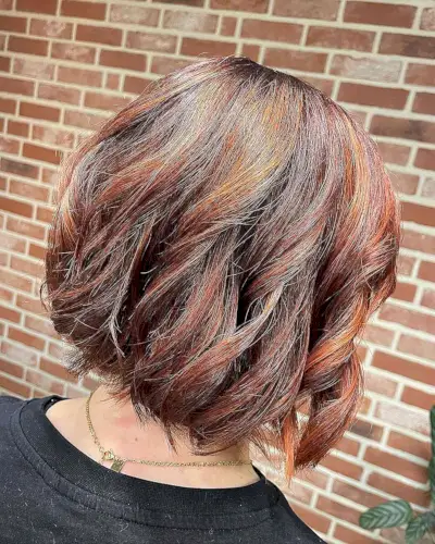 Copper Red Highlights on Short-Length Brown Bob