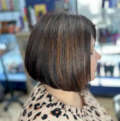 Subtle Copper Highlights on Short-Length Dark Brunette Hair