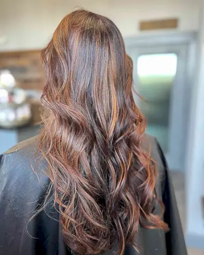 Dimensional Brunette with Copper Accents for Longer Hair