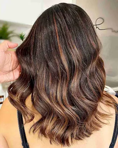 Copper Foilayage Highlights on Dark Brown Hair