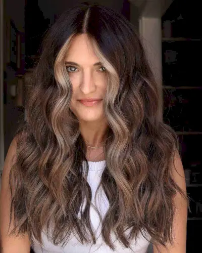 Chocolate Brown with Face-Framing Highlights for Fall