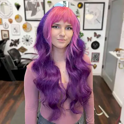 Long Purple Hair with Pink Fringe for women inspired by unicorns