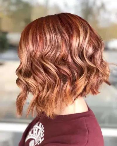 Short Striking Red Bob Hair With Caramel Highlights