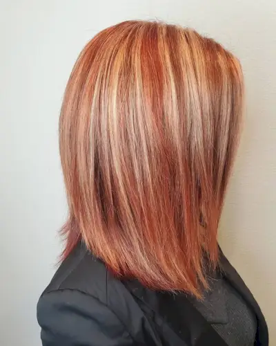 Medium Length Orange Red Hair with silver highlights