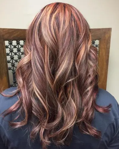 Deep Red Hair with Blonde Highlights