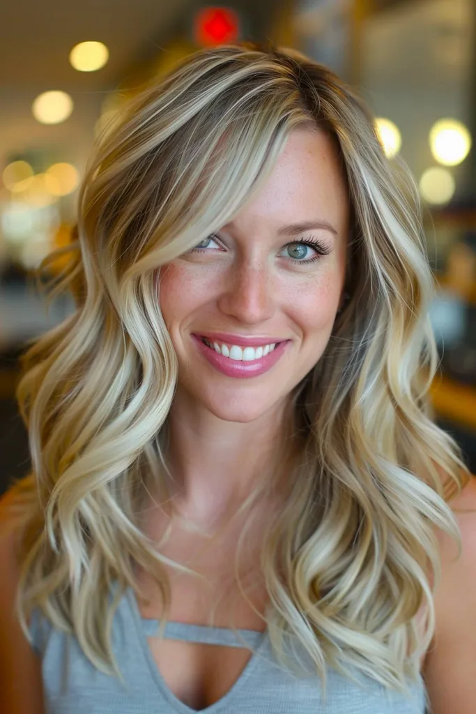 Cabelo loiro de inverno com luzes dimensionais' title=