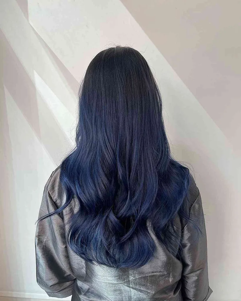 Color de cabello perfecto Balayage Ombre azul negro' title=