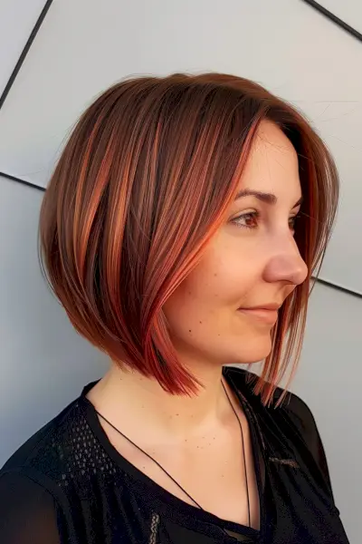 Light Brown Bob with Red Highlights
