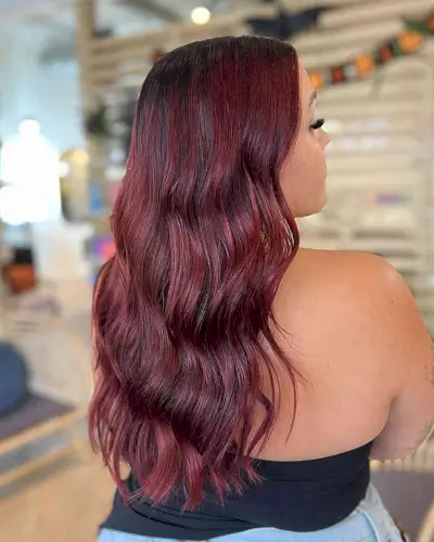 Longer Locks with Rich Cherry Cola Color and Dark Roots