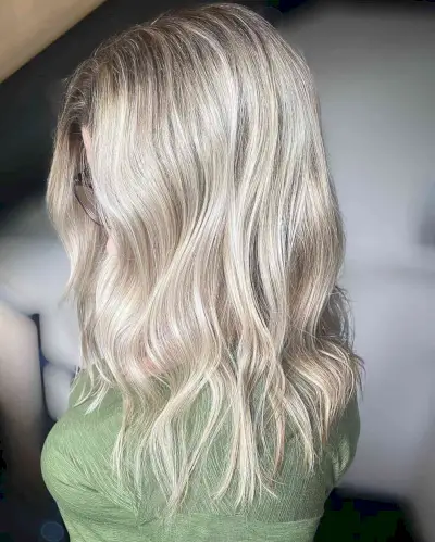 Platinum Blonde Balayage with Dark Roots