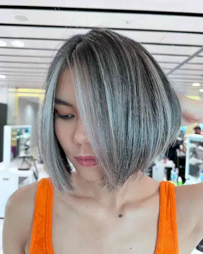Platinum Silver-Blonde Balayage on Dark Hair