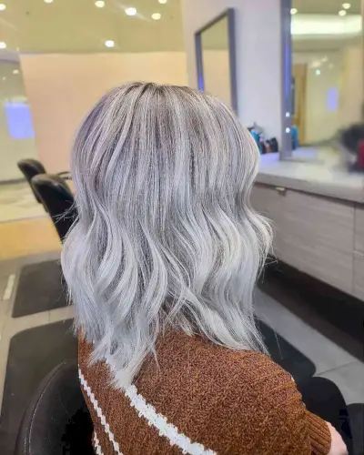 Icy Platinum Balayage with Shadow Roots