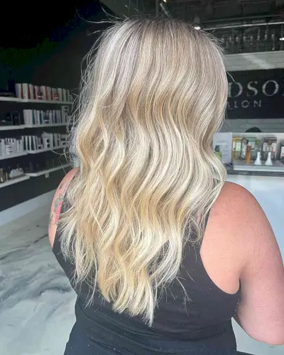 Bright Barbie Blonde Balayage with Mid back Haircut