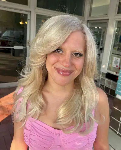 Retro Barbie Blonde Layered Mid-Length Hair with Side Part