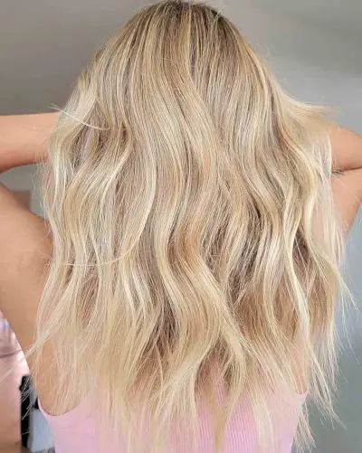 Buttery Barbie Blonde with Mid-Long Choppy Layers