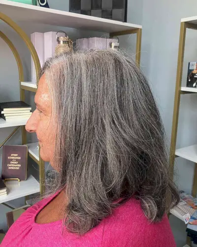Blended Lowlights on Medium Natural Dark Grey Hair for Older Ladies