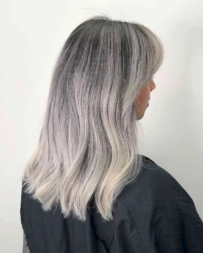 Grey Blended Silver Ash Blonde Ombre on a Dark Haircut