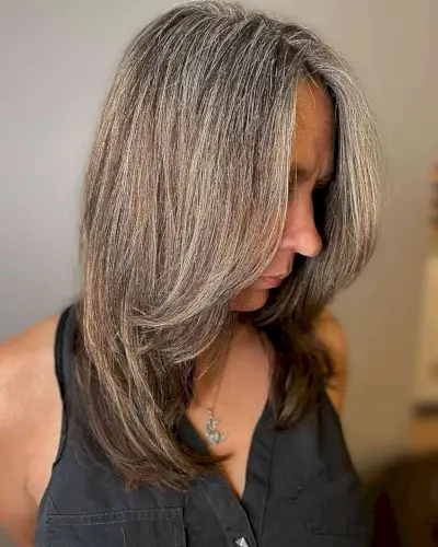 Grey Blending on Mid-Length Dark Brown Hair