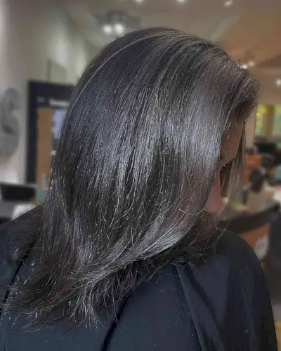 Soft Grey Blending on Dark Shoulder-Length Hair