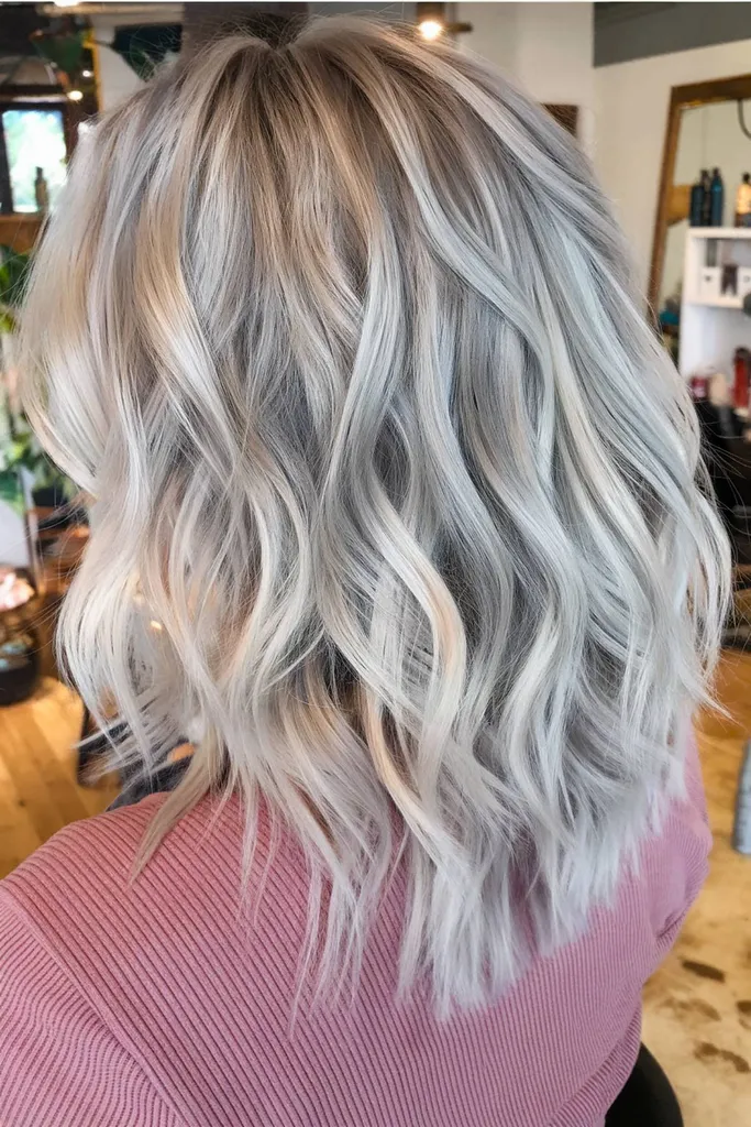 プラチナアッシュブロンドバレイヤージュ' title=