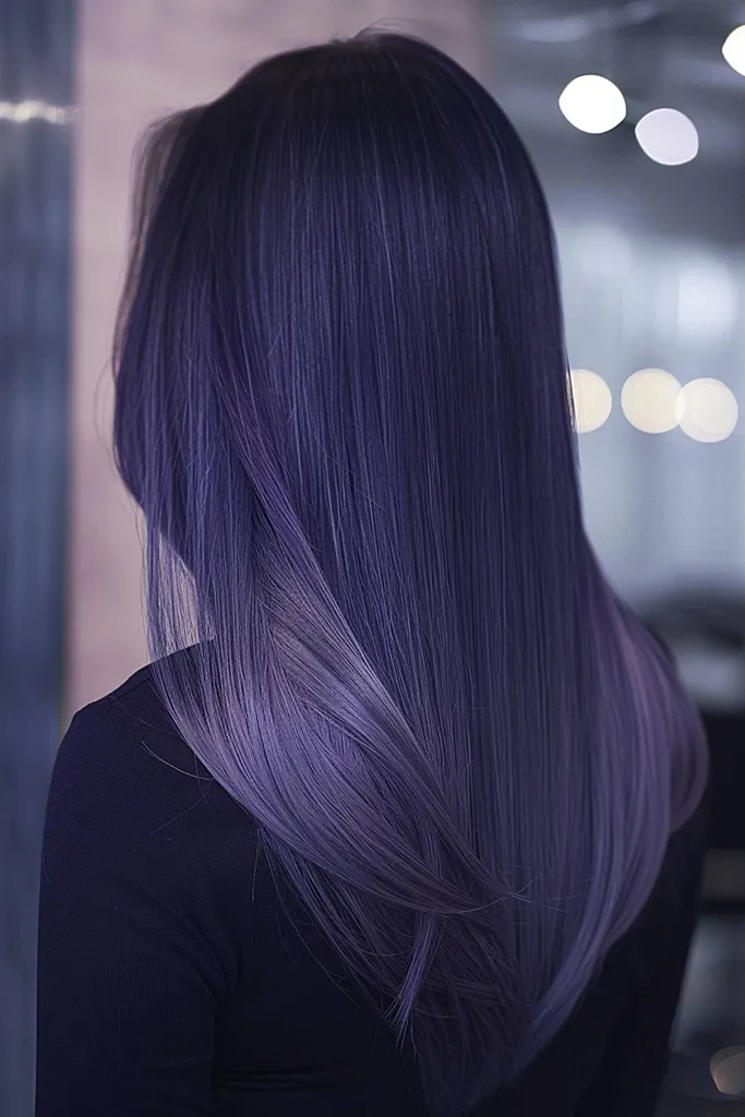 Dunkelblaues Haar mit glänzendem Finish' title=