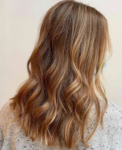 Golden Strawberry Highlights on Brown Hair