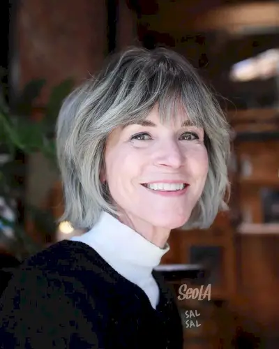 Dark Roots with Salt-and-Pepper Bobbed Hair