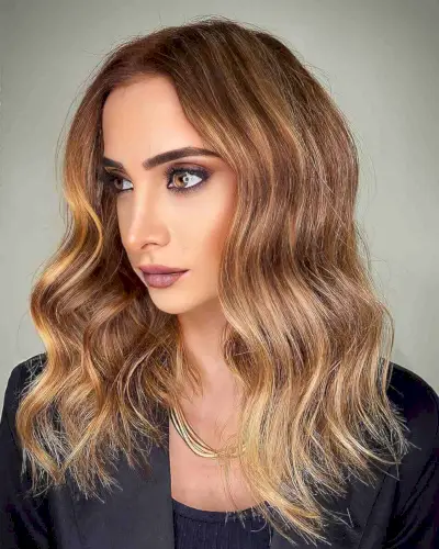Darker Honey Blonde on Medium-Length Wavy Hair