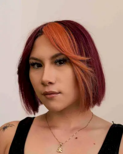 Dark Cranberry Red with Copper Bangs