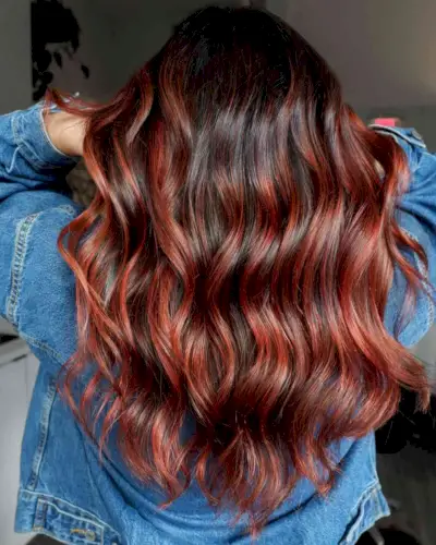 Dimensional Dark Red and Brunette Balayage