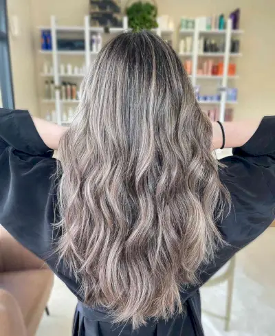 Faded Mushroom Blonde on Brunette Hair