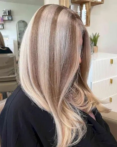 Mid-length Cool Blonde and Brown Hair Skunk Stripes