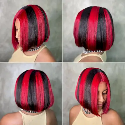 Skunk Striped Black and Red Color for Short Bob