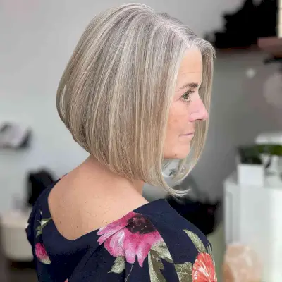 Soft Light Ashy Blonde and Salt and Pepper Blended Bob 