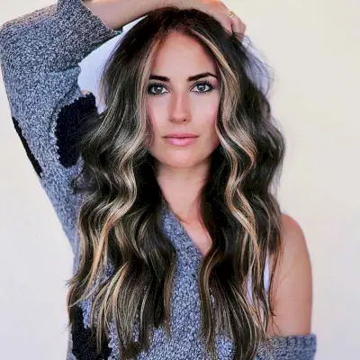 Black Long Hair with Blonde Money Piece and Highlights