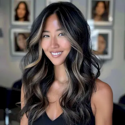 Long Black Hair with a Blonde Money Piece