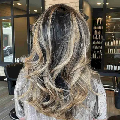 Black Hair with Chunky Blonde Highlights