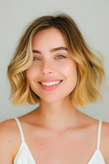 鈍いオンブル波状ボブ ショート ヘアスタイル。