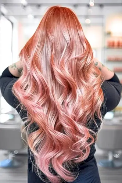 後ろから長く流れるローズゴールドの波。