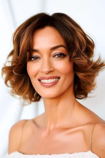 나이든 여성의 끝이 뒤집힌 짧은 파도.