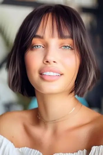 בוב קצר עם תסרוקת Wispy Bangs.