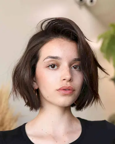 Brunette Short Side-Swept Bob Cut Modern Hairstyle