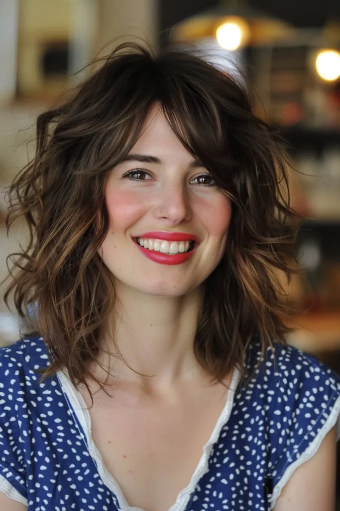 Vrstvený krátky huňatý účes' title=