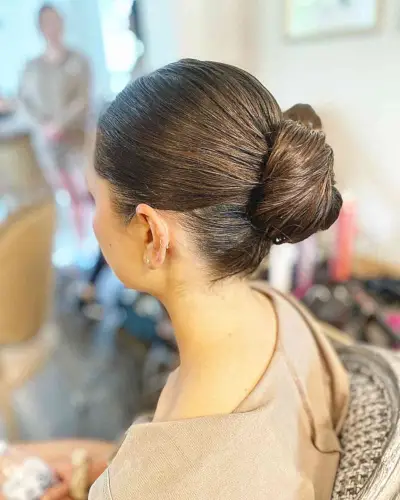 Sleek Wet Casual Twisted Bun for Brown Hair