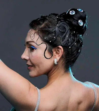 Wet High Bun with Pinned Waves and Gems