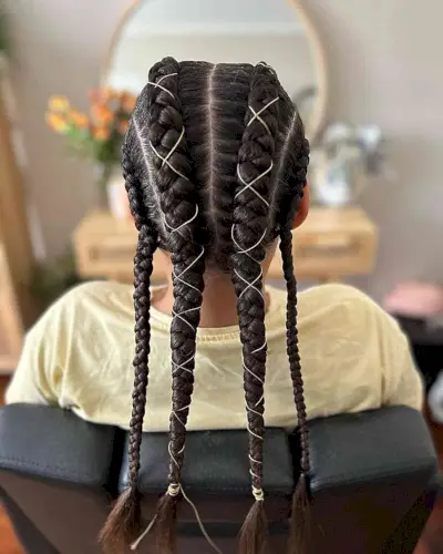 Mid-long Softball Cornrow Braids with Strings for Kids