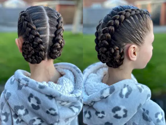 Softball Double Braided Buns for Pretty Kids