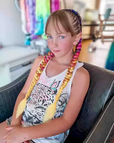 Softball Colored Braids with Wispy Bangs for Kids