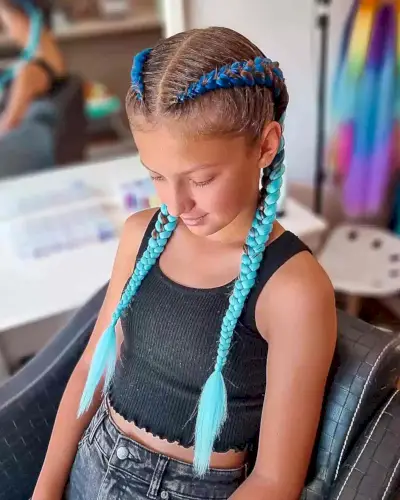 Long Dark to Light Blue Ombre Braids for Softball Girls